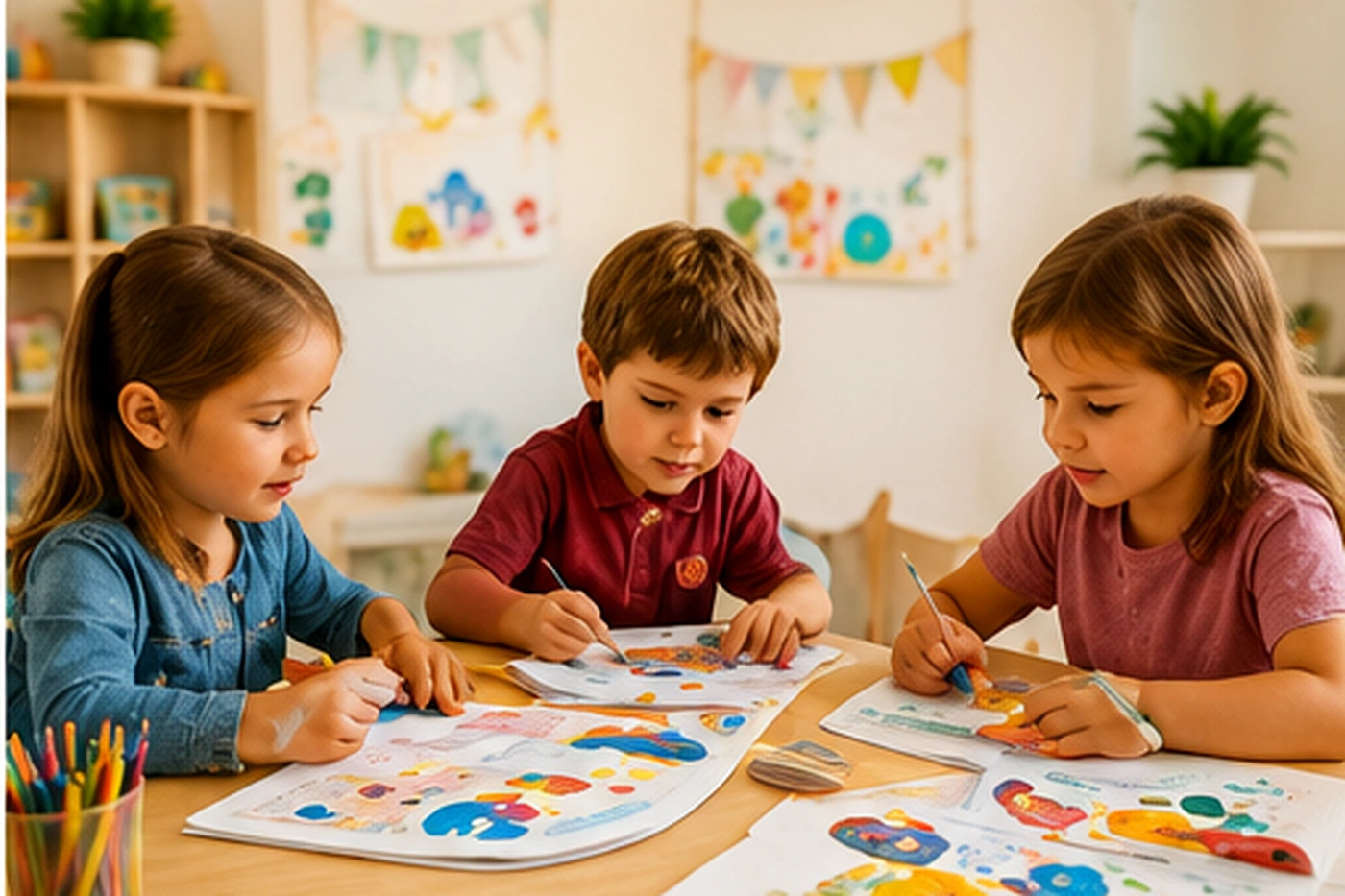 Niños realizando una experiencia artística en el jardín